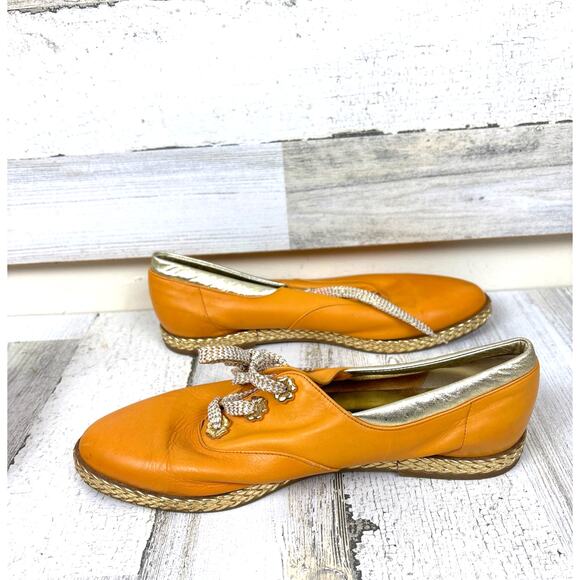 Vintage 1980s Bally Womens 9.5 Mustard Yellow Gold Leather Lace Up Sneakers - Picture 5 of 8